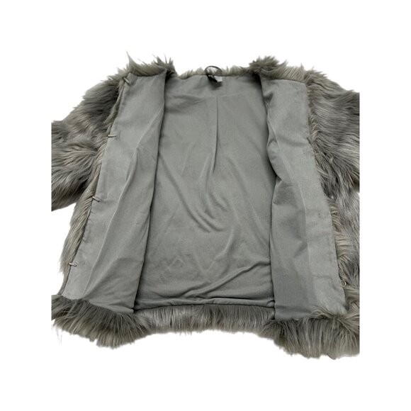 H & M Faux Fur Jacket Gray Coat Lined Womens L - Picture 4 of 13